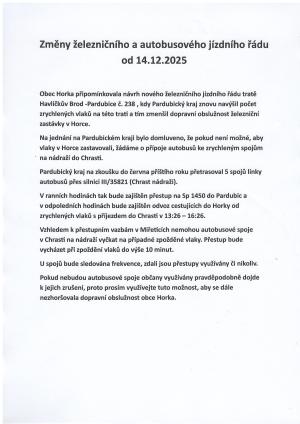 Změny jízdních řádů